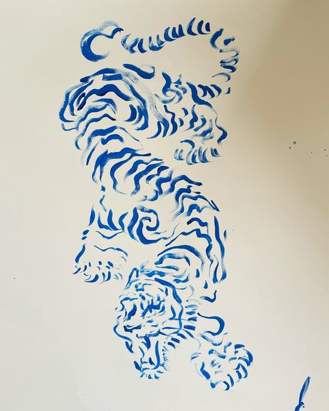 **Title**: “Flowing Stripes” **Medium**: Acrylic on Paper **Dimensions**: 18 x 24 inches **Description**: This original piece of art, titled “Flowing Stripes,” captures the essence of motion and fluidity through bold blue strokes on a pristine white background. The abstract representation, reminiscent of a tiger’s graceful form, invites viewers to explore the harmony between strength and elegance. Each brushstroke is meticulously placed, creating a dynamic visual that is both captivating a... Tiger Abstract Art, Tiger Abstract, Abstract Tattoo, Acrylic On Paper, A Tiger, Blue Paint, Black Art, Brush Strokes, Tigers