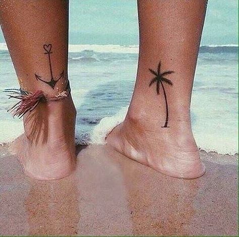 Anker Tattoo Design, Wanderlust Tattoos, Tree Tattoo Ankle, Palm Tree Tattoo Ankle, Tattoo Ankle, Surf Tattoo, Wanderlust Tattoo, Henna Inspiration, Anker Tattoo