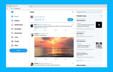 Twitter.com launches its big redesign with simpler navigation and more features | TechCrunch Twitter Website, Desktop Design, Navigation Bar, New Twitter, Twitter Trending, Website Making, Website Redesign, Home Trends, Mobile Apps