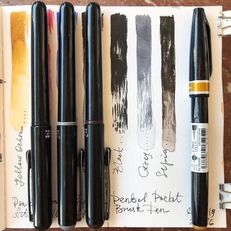 Nata on Instagram: “A couple of new art supplies. 🖊🤓 There are two new colors of Pentel Pocket Brush Pens, the pigmented kind - Grey and Sepia. They look the…” Kuretake Brush Pen, Pentel Pocket Brush Pen, Art Methods, Brush Pens, Art Supply, Brush Pen, Instagram A, New Art, Nail Colors