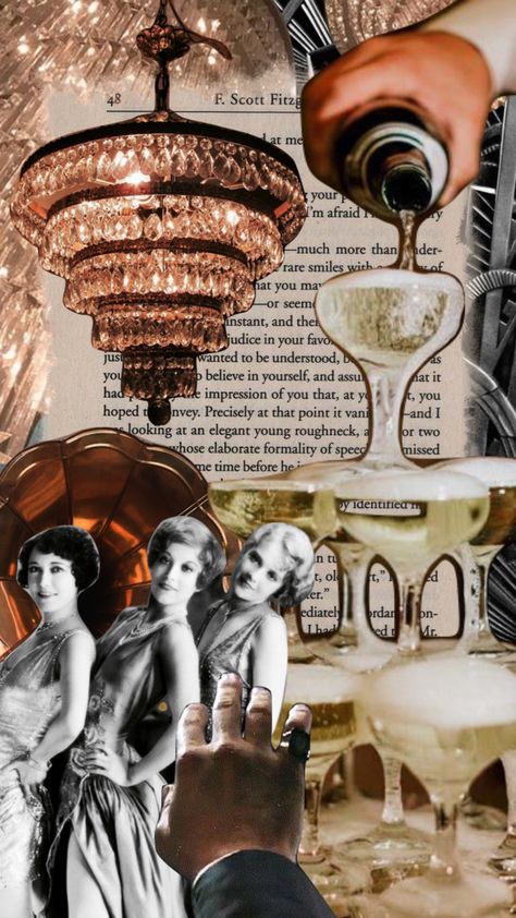 Party Collage Aesthetic, Gatsby Aesthetic Wallpaper, Great Gatsby Collage, 1920s Collage, 1920s Aesthetic Gatsby, Great Gatsby Background, The Roaring 20s Aesthetic, The Great Gatsby Aesthetic, Great Gatsby Aesthetic