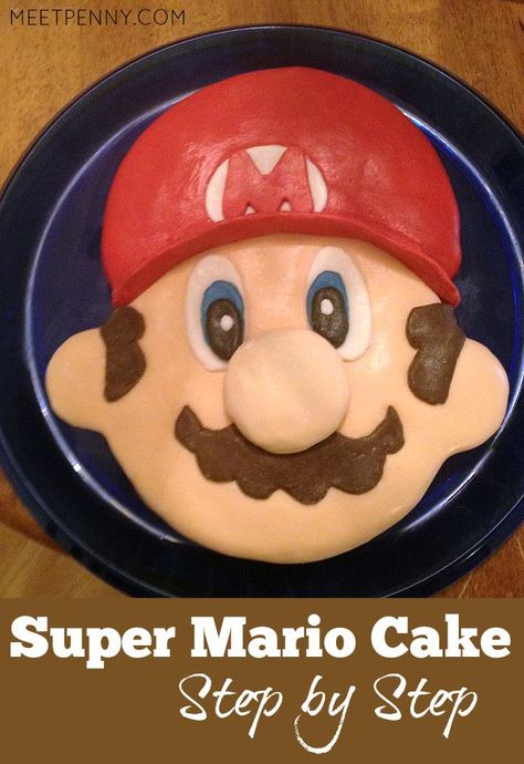 Super Mario Bros Cake Easy, Mario Face Cake, Simple Super Mario Birthday Cake, Diy Mario Cake, Super Mario Party Ideas, Mario Party Ideas, Bolo Do Mario, Bolo Super Mario, Mario Birthday Cake