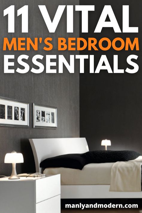 men's bedroom essentials every guy needs #mensbedroomessentials #bedroom #mensbedroom #bedroomessentials #menstips #tipsformen #manlybedroom Men Bedroom Furniture, Men’s Room Essentials, Room Essentials Bedroom Men, Modern Men’s Room Ideas, Men Bedroom Lighting Ideas, Men’s Bedroom Accessories, Mens Bedroom Accessories, Men’s Bedroom Essentials, Men’s Bedroom Color Scheme