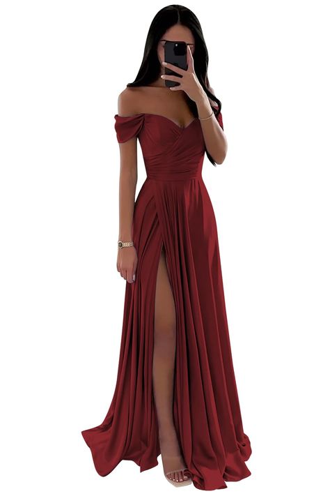 Flowy Prom Dresses, Off Shoulder Bridesmaid Dress, Prom Dresses Off The Shoulder, Red Prom Dress Long, Classy Prom, Classy Prom Dresses, Red Bridesmaid Dresses, Prom Dress Inspiration, Dresses For Wedding