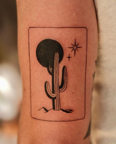 Cat And Cactus Tattoo, Arizona Landscape Tattoo, Desert Rose Tattoo, Mid Century Modern Tattoo, Prickly Pear Cactus Tattoo, Prickly Pear Tattoo, Traditional Cactus, Holiday Tattoos, Cactus Tattoos