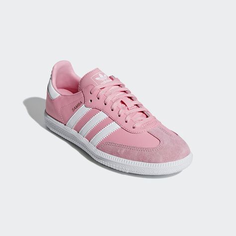 Samba OG Shoes Pink 3.5,4,4.5,5,5.5,6 Kids Pink Sambas, Samba Adidas Outfit, Ribbon Shoe Laces, Adidas Samba White, Samba Og Shoes, Top Sider Shoes, Ribbon Shoes, Samba Shoes, Samba Outfit