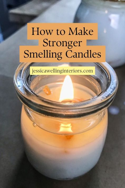 How to Make Stronger Smelling Candles Homemade Candle Recipes, Scented Mason Jar Candles, Candle Diy Mason Jar, Candle Scents Recipes, Candle Making Recipes, Handmade Candles Diy, Smelling Candles, Diy Candles Easy, Diy Candles Homemade