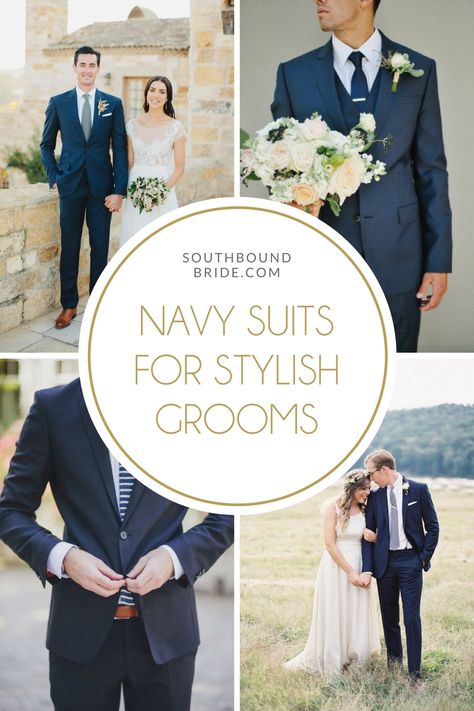 Navy Suits for Grooms | SouthBound Bride Suits For Groom And Groomsmen, Blue Suit Black Tie Wedding, Men’s Navy Blue Wedding Suit, Men Navy Suit Wedding, Navy Suit For Groom, Navy Blue Suit For Groom, Midnight Blue Groom Suit, Blue Wedding Suits Groom, Navy Blue Suits For Men Wedding