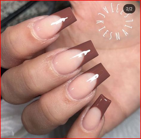 Brown Acrylic French Tips, Brown Fake Nails, Brown French Tip Nails Coffin Short, Brown Tipped Nails, Brown French Tip Acrylic Nails Square, Coffin Brown French Tip Nails, Brown French Tips Acrylic Nails, Brown Acyrilics Nails, Square Brown French Tip Nails