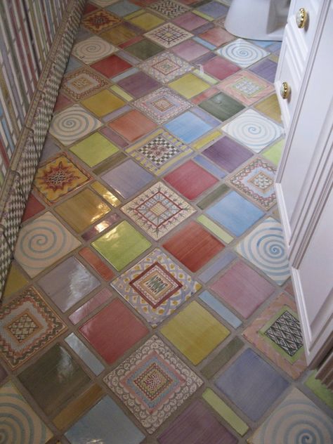 Funky Tiles, Funky Tile, Notebook House, Cottage Core Home, Colorful Bathroom Tile, Funky House, Moss Rug, Colorful Kitchen Decor, Messy House