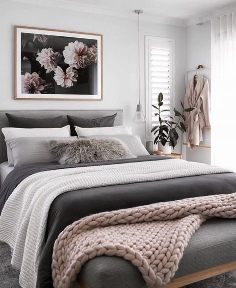 How To Style A Grey Bed, Theme Board, Dream Bedrooms, Cozy Bedrooms, Apt Ideas, Bedroom Bliss, Luxury Bedroom Master, Bedroom Décor, Bedroom Goals