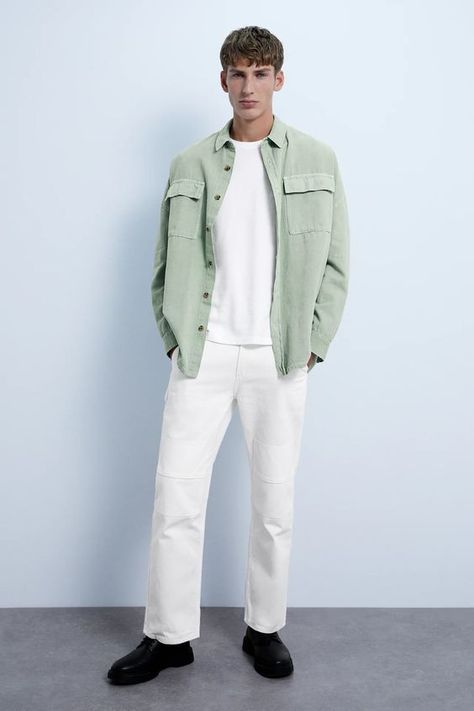 Dubai Men Outfit, Pastel Outfit Men, Monochromatic Outfit Men, Mint Green Outfits, Green Jacket Outfit, Casual Look For Men, Mint Green Jacket, Mint Jacket, Mint Outfit