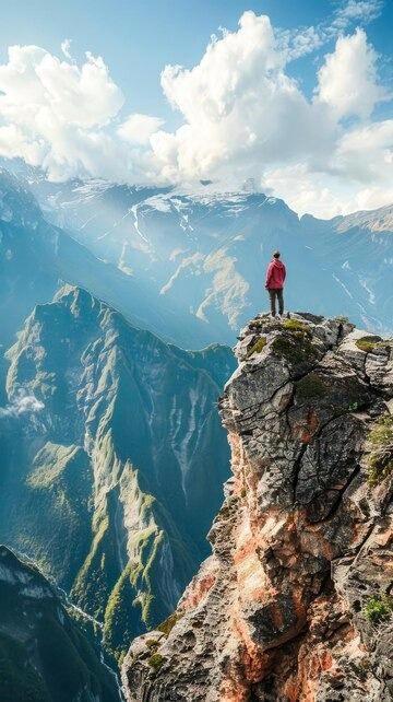 Premium Photo | Man Standing on Top of a Mountain Generative AI Man Kneeling, On Top Of A Mountain, Mountain Aesthetic, Top Of A Mountain, Big Mountain, Photoshoot Concept, Man Standing, Business Card Maker, Poster Maker