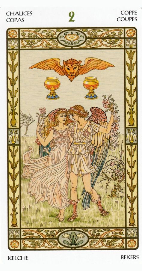 Two Of Cups, Tarot Decks Art, All Tarot Cards, Deck Cards, Cups Tarot, Walter Crane, Detailed Art, Online Tarot, Tarot Cards Art