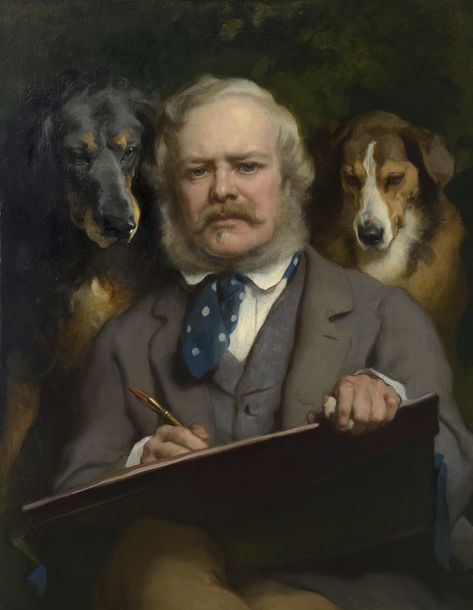 Portrait of the Artist with Two Dogs by Edwin Landseer, 1865 Edwin Landseer, Carl Spitzweg, Antoine Bourdelle, Westminster Dog Show, Beauty And The Beat, Great Yarmouth, Canine Art, Two Dogs, Dog Paintings