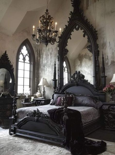 Southern Gothic House, Gothic Rooms, Gothic Lifestyle, White Picket Fences, Gothic Homes, Mansion Bedroom, Royal Bedroom, Gothic Interior, Goth Vampire