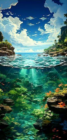 Ocean Phone Wallpaper, Phone Wallpaper Landscape, Kartu Pokemon, Whats Wallpaper, Sea Underwater, Wallpaper Landscape, Dreamy Artwork, Pretty Landscapes, Sky Nature