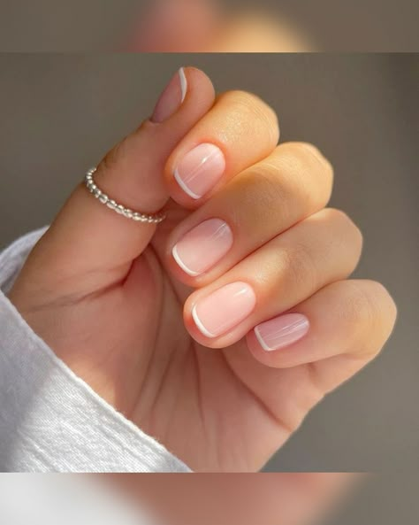 Micro french nails Mini Nails French, Short Mini French Nails, Pink Micro French Manicure, Gel Nails French Tip Short, Dip Nails French Manicure, Really Short French Nails, Naked French Nails, Natural Short French Tip Nails, Micro Mini French Nails