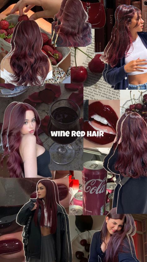 Long red hair, wine red, cherry cola coloured/dyed hair that can be achieved without bleaching Wine Red Hair, Red Hair Wine, Wine Hair Color, Cherry Red Hair, Wine Hair, Red Hair Inspo, Hair Tint, Going Bald, Long Red Hair