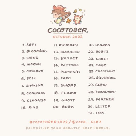 Inktober 2022 Prompts, 30 Day Drawing Challenge, Drawing Desk, Prompt List, Photo A Day Challenge, Drawing Ideas List, Art Journal Prompts, Cute Sketches, Creative Drawing Prompts