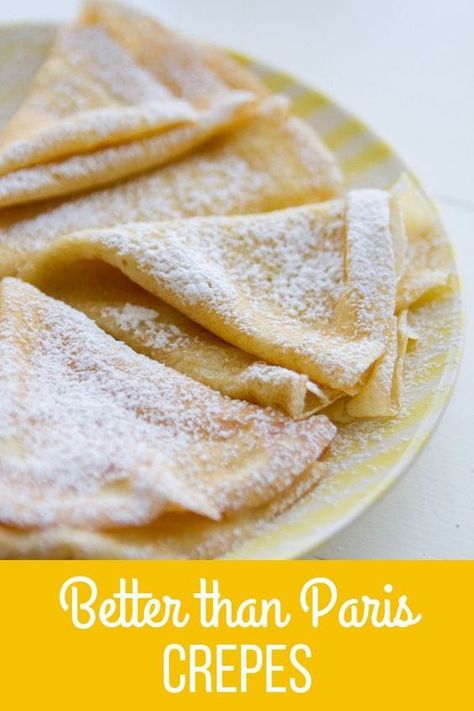 Crepes are easier to make than you think! This is the Best Crepe Recipe, even better than Paris crepes! Learn how to make them with my super simple techniques! Simple Breakfast Desserts, Crepes With Almond Milk, Buttermilk Crepes Recipe, Almond Milk Crepes, Recipe For Crepes Easy, Vanilla Crepe Recipe, Sweet Crepes Recipe Easy, Best Crepe Recipe Ever, Breakfast Crepes Recipe