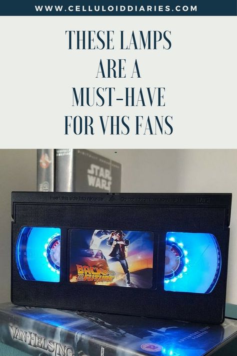 These table-top night lamps made from old VHS tapes are a must-have for any retro movie fan http://www.celluloiddiaries.com/2017/07/vhs-lamps.html (VHS lamps, Etsy, gifts for movie fans, gifts for movie aficionados, gifts for film fans, gifts for film aficionados, gifts for movie lovers, gifts for film lovers, night lights, table-top lights, lights for reading, decorative lights, original, hand-made, old movies, retro movies, memorabilia, nostalgia, decorative lamps ideas) Vhs Ideas, Vhs Crafts, Old School Movie, Outdoor Lighting Ideas Backyards, Upcycled Books Crafts, Old School Movies, Retro Movies, Vhs Box, Lamps Ideas