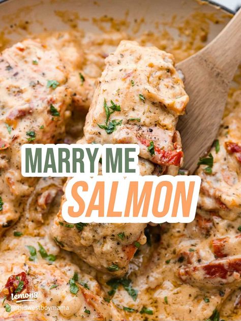 MARRY ME SALMON | Gallery posted by MidwestBoyMama | Lemon8 Merry Me Salmon Recipe, Marry Me Salmon Pasta, Marry Me Salmon Recipe, Easy Mediterranean Salmon Recipes, Marry Me Salmon, Salmon Recipes Baked Mediterranean, Mediterranean Salmon Bake, Marry Me Chicken Recipe, Baked Salmon Recipes