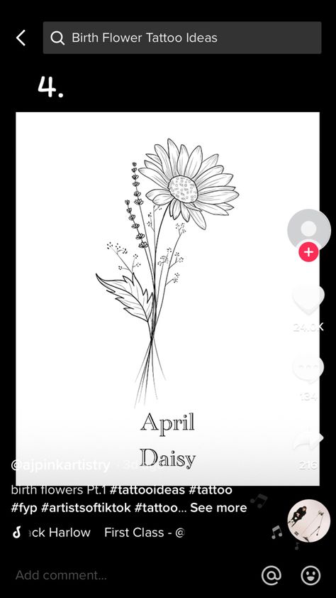 Taurus Daisy Tattoo, Daisy Birth Tattoo, April Wildflower Tattoo, Birth Flower Daisy Tattoo, Daisy April Tattoo, Marigold And Daisy Flower Tattoo, April Birth Flower Tattoo Ideas, Birth Flower Tattoos April, April And May Birth Flower Tattoo