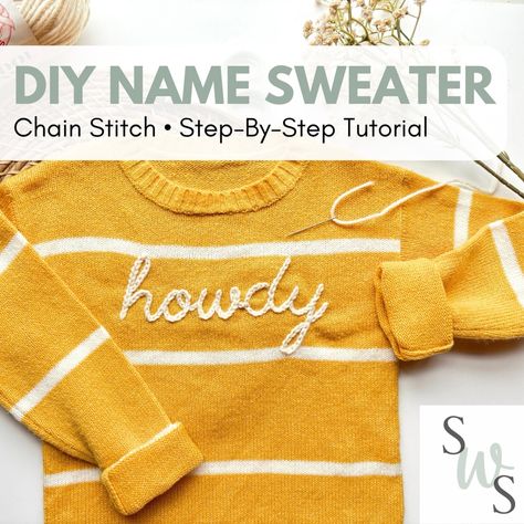 I’m so excited to share my latest YouTube video tutorial that will teach you how to stitch a personalized name onto a knit sweater using the timeless chain stitch! In this step-by-step guide, you’l… Name Sweater, How To Stitch, Diy Chain, Diy Sweater, Custom Sweaters, Stitch Sweater, Matching Sweaters, Etsy Instagram, Sweater Chain