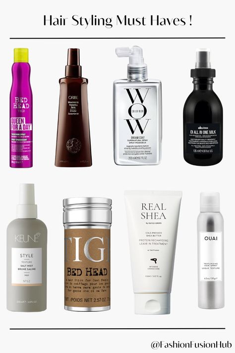 Achieve salon-quality hair at home with these essential styling products. Perfect for prepping, protecting, and styling, these products will transform your hair routine and leave you with a flawless finish every time. #HairStylingEssentials #HairCareProducts #MustHaveHairProducts #HairVolume #TexturizingSpray #LeaveInTreatment #HeatProtectant #HairRoutine #BedHeadProducts #SalonHairAtHome" Hairstyle Products, Professional Hair Products, Best Hair Care, Essential Products, Hair Advice, Texturizing Spray, Hair Stylist Life, Hair Product, Hair Routine