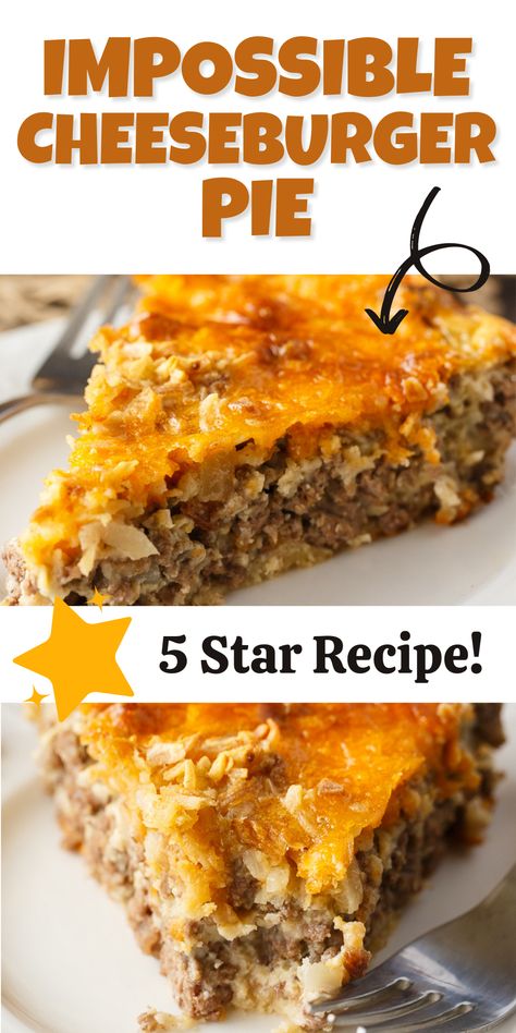 Two image collage featuring slices of Impossible Cheeseburger Pie. Ground Beef Tomato Paste Recipes, Cheeseburger Pie Bisquick, Easy Meat Pie Recipe, Bisquick Recipes Dinner, Easy Recipes With Ground Beef, Impossible Cheeseburger Pie, Impossible Cheeseburger, Crockpot Ground Beef, Hamburger Dishes