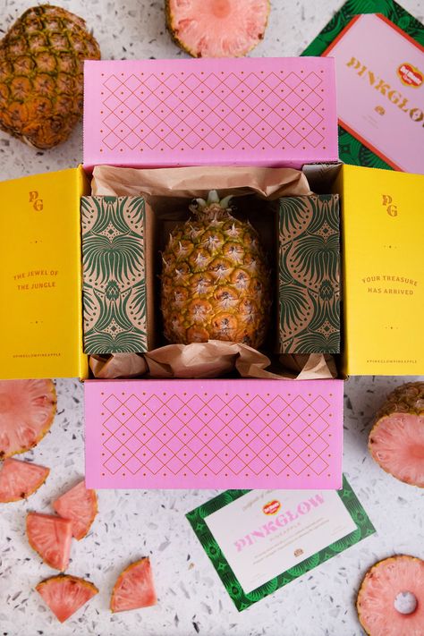 Born & Bred Designs Identity and Packaging for Pinkglow Pineapple Fruit Delivery, Growing Pineapple, Pink Head, Pink Pineapple, Valentines Day Presents, New Fruit, Pink Highlights, Pineapple Pattern, V Day