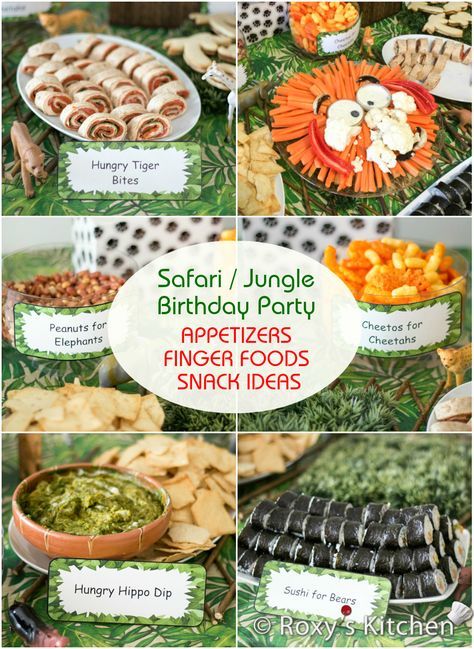 Safari Jungle Birthday Party, Birthday Appetizers, Appetizers Finger Foods, Jungle Theme Birthday Party, Zoo Birthday Party, Jungle Thema, Wild Birthday Party, Party Food Themes, Jungle Theme Parties