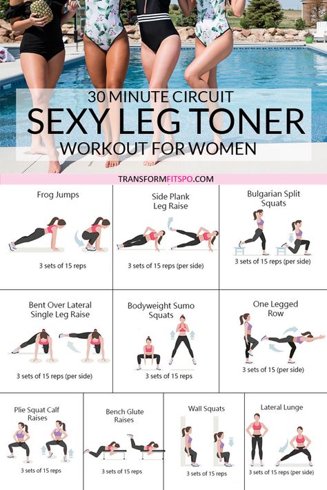 #sexylegs #legtoner #workoutforwomen #femalefitness #womensworkouts #30minworkout This exercise will give you the sexy legs you've always dreamed of. An easy workout for women to do in 30 minutes or less! Get those sexy legs by doing this leg toner at least 3 times a week. And see rapid results. Don't forget to repin if it helped you :) Leg Toner Workout, Lichaamsgewicht Training, Fitness Before After, Figure Workout, Lower Body Circuit, Hanging Belly, Kiat Diet, Leg Workout At Home, Gym Antrenmanları