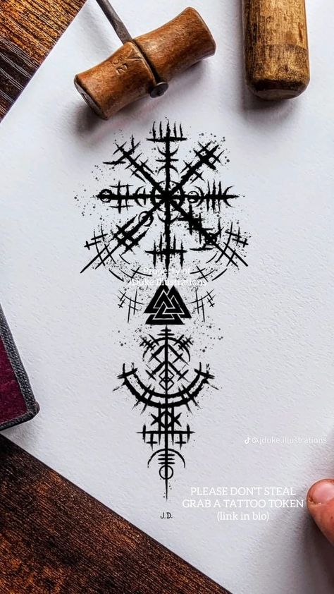 Viking Tattoo Design For Women, Norwegian Tattoos Men, Destination Tattoos, Viking Paint, Nordic Viking Tattoo Design, Nordic Runes Tattoo, Aegishjalmur Tattoo, Nordic Compass Tattoo, Asatru Tattoo