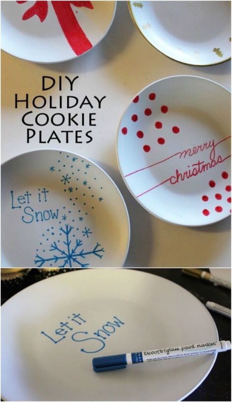 Decorative Plates Diy, Diy Christmas Plate, Fun Diy Kids Crafts, Xmas Plates, Sharpie Plates, Sewing Paper, Diy Sharpie Mug, Giving Plate, Painted Ceramic Plates