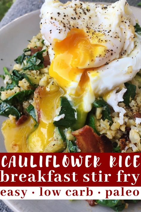 Cauliflower For Breakfast, Breakfast Stir Fry Eggs, Wildfit Breakfast, Cauliflower Rice Breakfast, Breakfast Stir Fry, Cauliflower Breakfast, Healthy Paleo Breakfast, Simple Stir Fry, Rice Breakfast