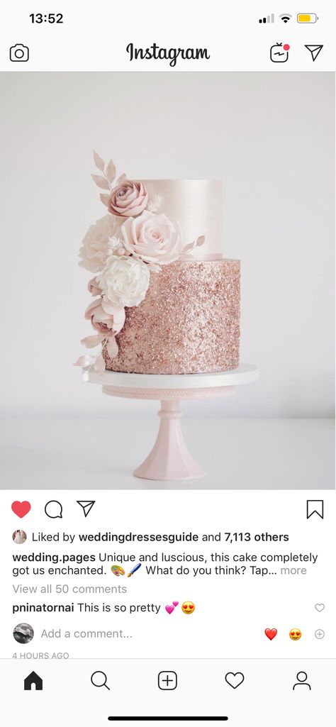 Simple Rose Gold Cake Ideas, 50th Birthday Cake For Women, Gold And White Cake, Rosé Birthday Cake, Cupcakes Flores, Cake Designs For Girl, Rose Gold Wedding Cakes, Rose Gold Cake, White Birthday Cakes