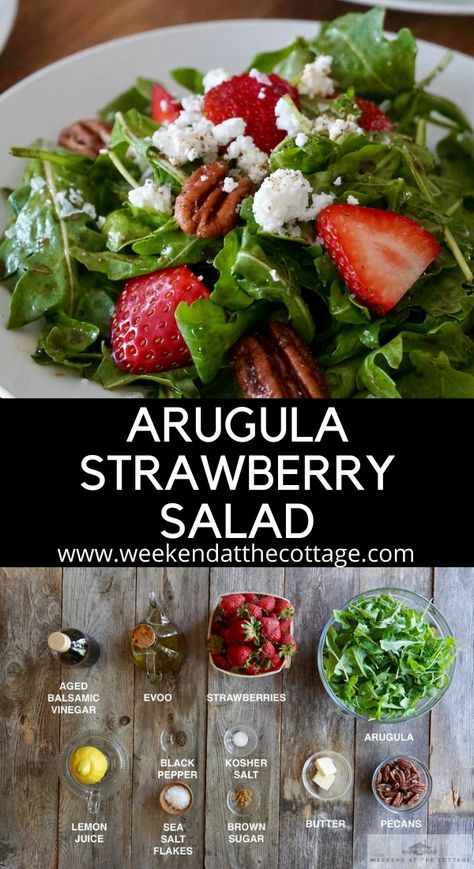 Arugula Strawberry Salad, Easy Arugula Salad, Recipe With Strawberries, Salad With Strawberries, Candied Pecan, Arugula Recipes, Arugula Salad Recipes, Fresh Salad Recipes, Baby Arugula