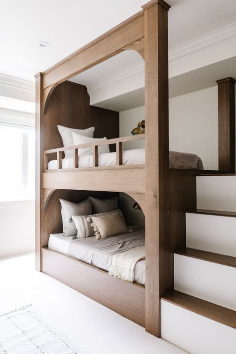 Oak Bunk Beds, Boy's Rooms, Girl's Rooms, Bunk Bed Room, Bunk Bed Rooms, Custom Bunk Beds, Hostels Design, Bunk Beds Built In, Built In Bunks