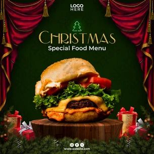 christmas food menu social media post template design with green background#pikbest# Christmas Food Social Media Post, Christmas Social Media Design, Christmas Holiday Food, Christmas Banner Design, Post Template Design, Social Media Advertising Design, Social Media Post Template, Food Ads, Holiday Recipes Christmas