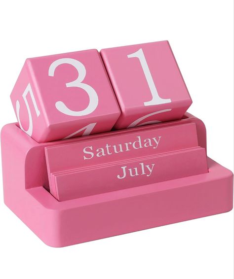 Girls Desk Accessories, Cute Work Desk Decor, Girly Desk Decor, Pink Penthouse, Wooden Block Calendar, Modern Farmhouse Aesthetic, Desk Stuff, Pink Office Supplies, Cool Desk Accessories