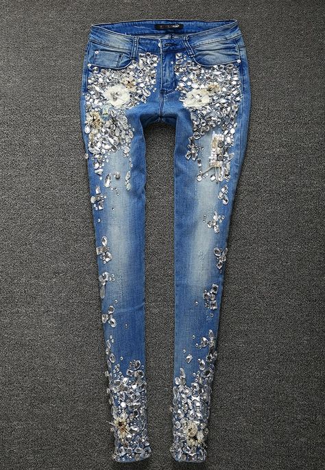 Jeans Rhinestones, Kristina Webb, Denim Jeans Women, Bling Jeans, Rhinestone Jeans, Denim And Diamonds, Embellished Clothing, Custom Jeans, Vintage Trousers