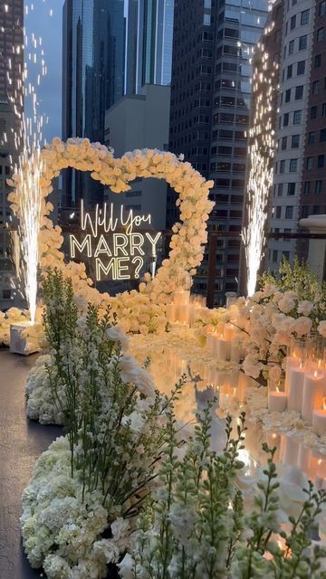 White Flower Proposal, Candle Walkway, Mirror Walkway, Flower Proposal, White Flower Arrangements, Acrylic Signs, Yes But, Mirror Reflection, Four Days