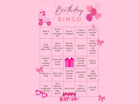 Maximalist Barbie Pink Bar Crawl Birthday Bingo Barbie Bingo, Bingo Ideas, Birthday Bingo, Road Trip Bingo, Bingo Games For Kids, Blank Bingo Cards, Free Bingo Cards, Barbie Party Decorations, Candy Land Birthday Party