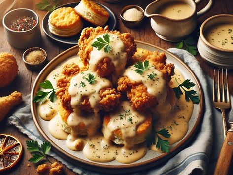 Chicken and Biscuits on Gravy: A Comfort Food Classic You Can’t Resist - NewsBreak Dinner Biscuits, Bbq Brisket Recipes, Dinner Biscuit, Classic Pot Roast, Blueberry Dump Cakes, Cream Gravy, Ground Beef And Potatoes, Fluffy Biscuits, Chipped Beef