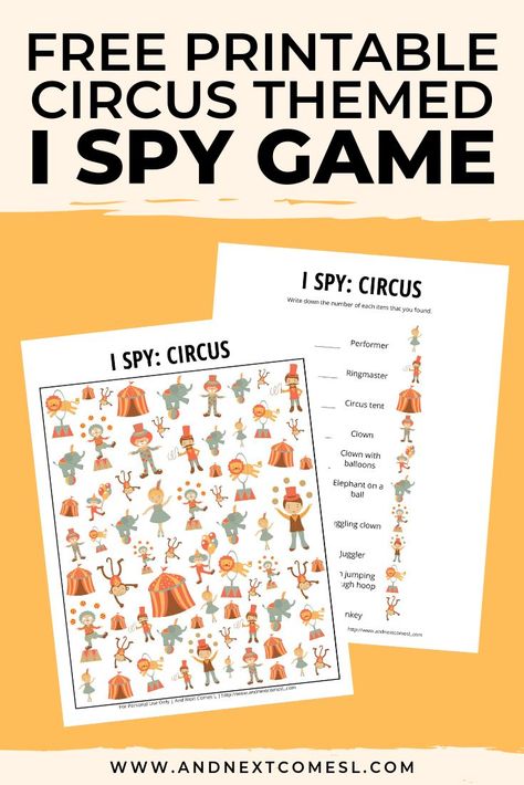 This free circus I spy printable game is perfect for kids to do as part of a circus unit! They'll love searching and counting for the different circus themed items. #ispyprintable #ispygames Carnival Preschool Theme, Circus Theme Preschool Activities, Preschool Circus, I Spy Printable, Circus Activities, Spy Games For Kids, Circus Crafts, Kindergarten Themes, I Spy Games