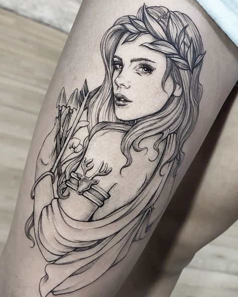 Athena And Aphrodite Tattoo, Athena Goddess Tattoo Design, Bia Goddess Tattoo, Tattoo Goddesses Greek, Aphrodite Tattoo Design Greek Mythology, Diana Goddess Tattoo, Greek Goddess Tattoo Artemis, Hera Goddess Tattoo, Artemis Goddess Tattoo