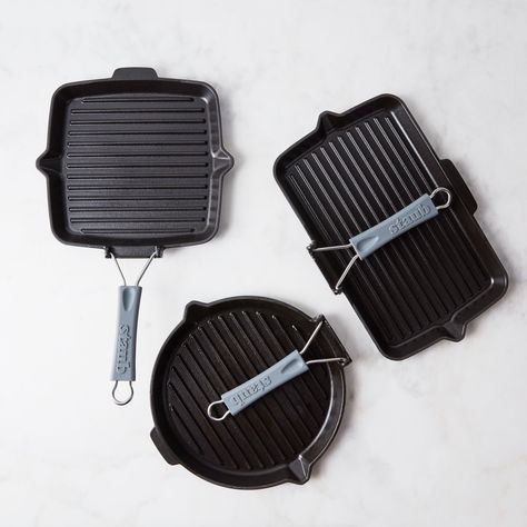 Staub Cast Iron Compact Grill With Folding Handle by Food52 - Dwell Cast Iron Grill Pan, Enameled Cast Iron Cookware, Cast Iron Grill, Grill Plate, Bright Kitchens, Cast Iron Cooking, Clever Storage Solutions, Garage Design, Modern Kitchens