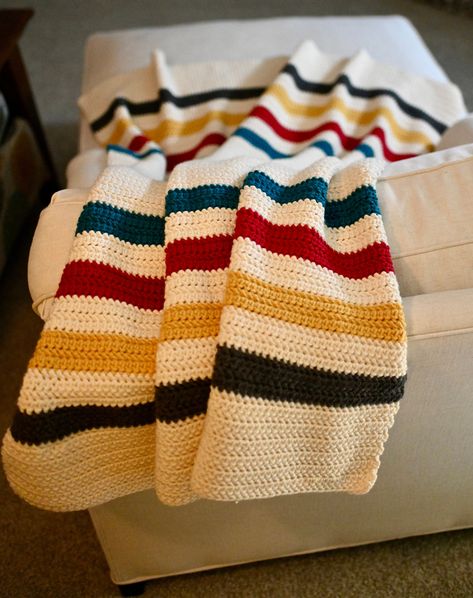 Crochet Blanket Pattern, Pendleton Inspired Glacier National Park Afghan / Throw, Striped, Modern, Brownsville Oregon, Blanket Weaving, Park Blanket, Modern Baby Blanket, Beau Crochet, Super Scarf, Pendleton Blanket, Crochet Blanket Afghan, Pendleton Woolen Mills